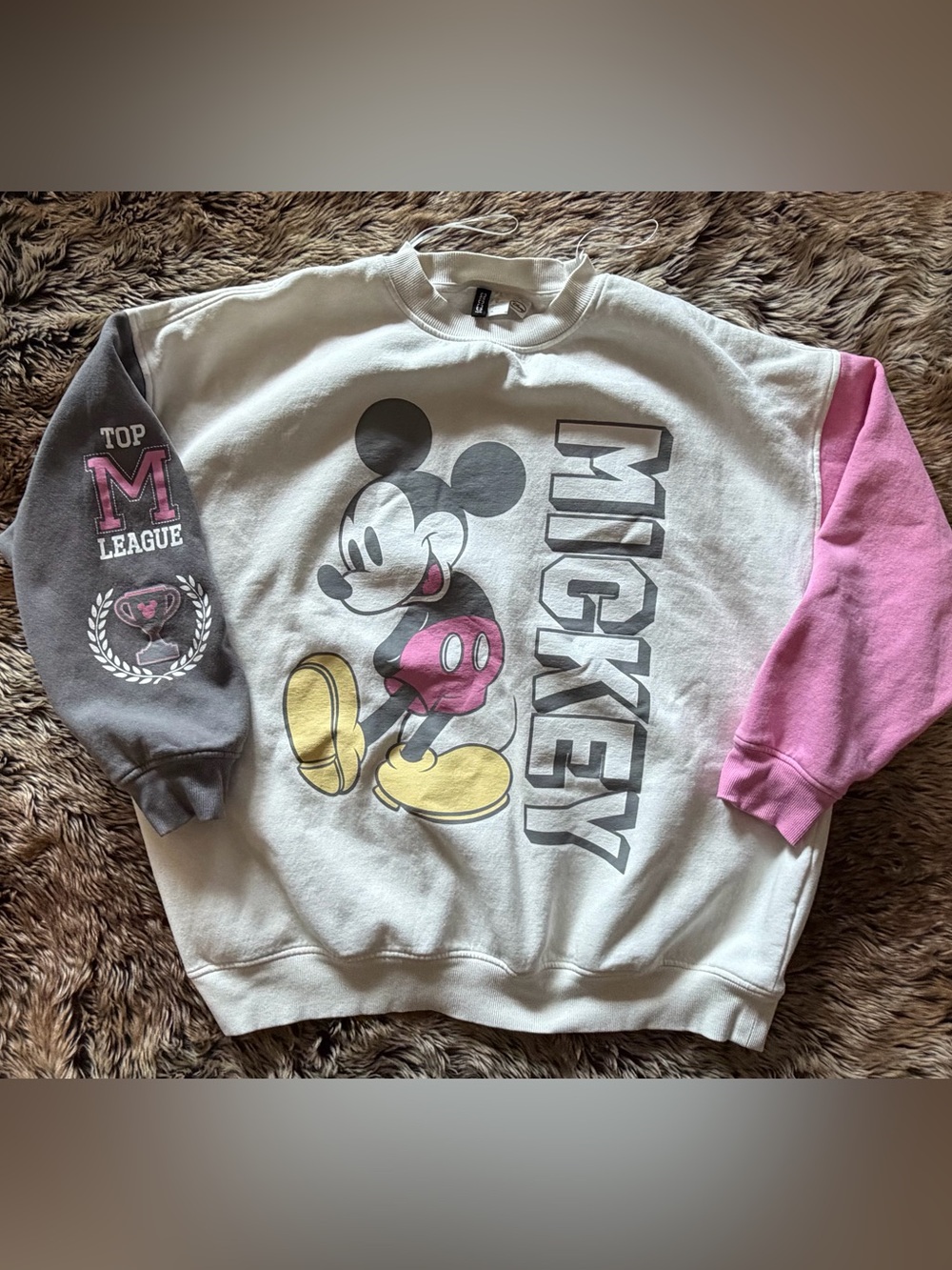 H&M Mickey Mouse Colorblock Crewneck Sweatshirt - White/Pink/Gray/Yellow